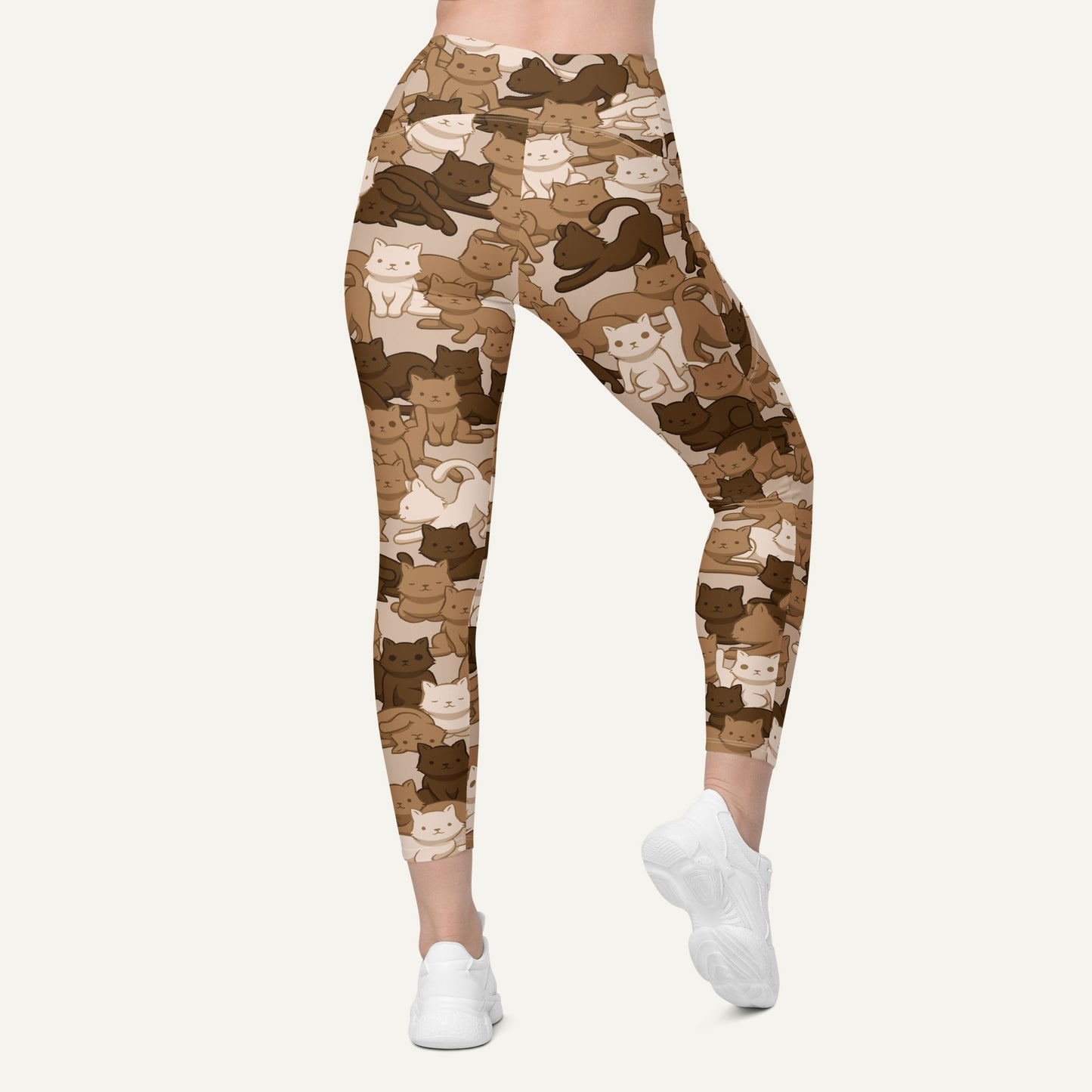 Cats Camouflage Desert High-Waisted Crossover Leggings With Pockets