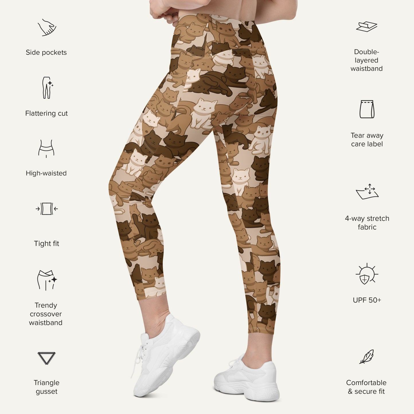 Cats Camouflage Desert High-Waisted Crossover Leggings With Pockets