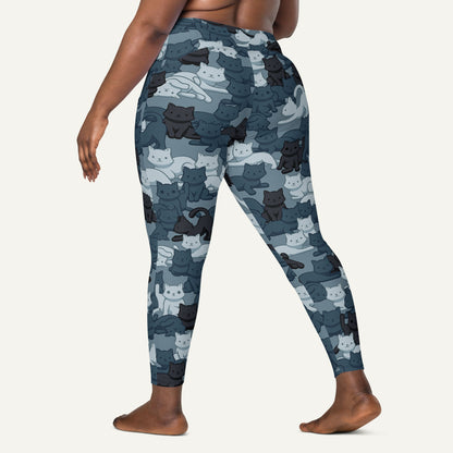 Cats Camouflage Navy High-Waisted Crossover Leggings With Pockets