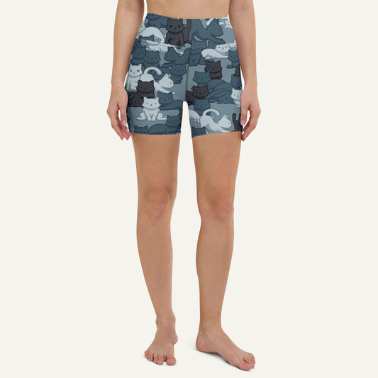 Cats Camouflage Navy High-Waisted Shorts