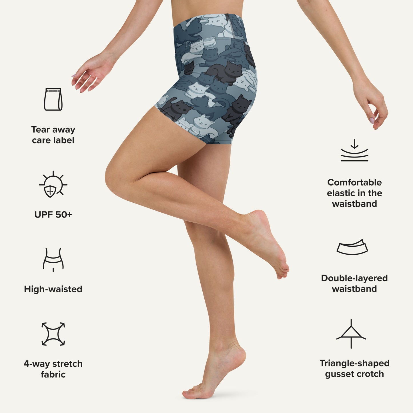 Cats Camouflage Navy High-Waisted Shorts