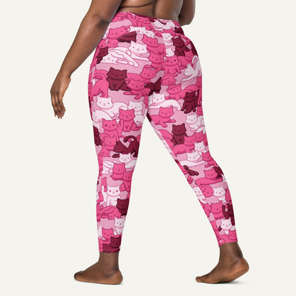 Cats Camouflage Pink Crossover Leggings With Pockets