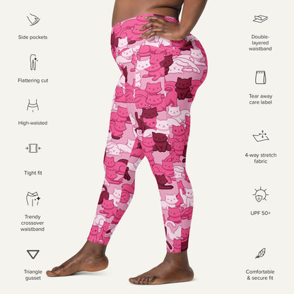 Cats Camouflage Pink Crossover Leggings With Pockets