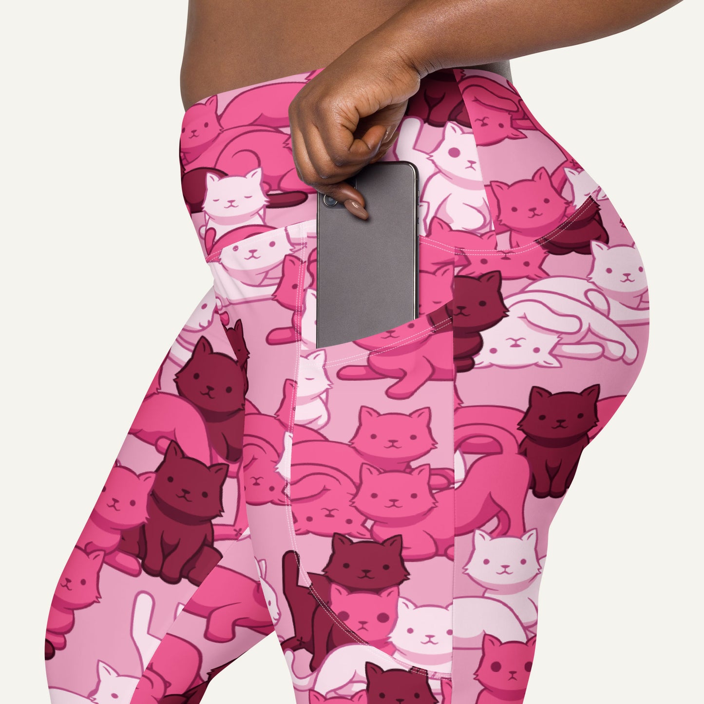 Cats Camouflage Pink Crossover Leggings With Pockets