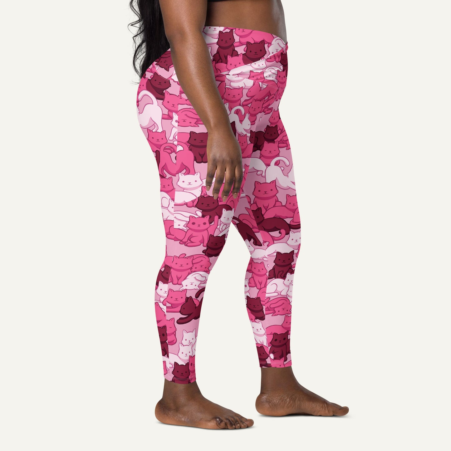 Cats Camouflage Pink Crossover Leggings With Pockets