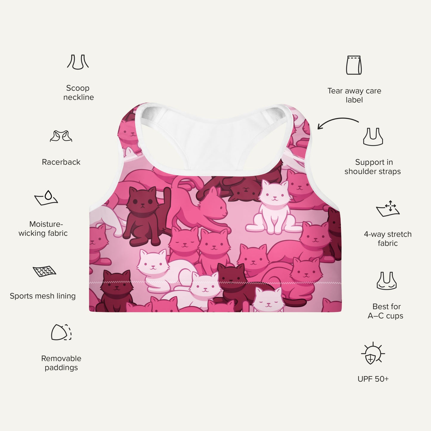 Cats Camouflage Pink Padded Sports Bra