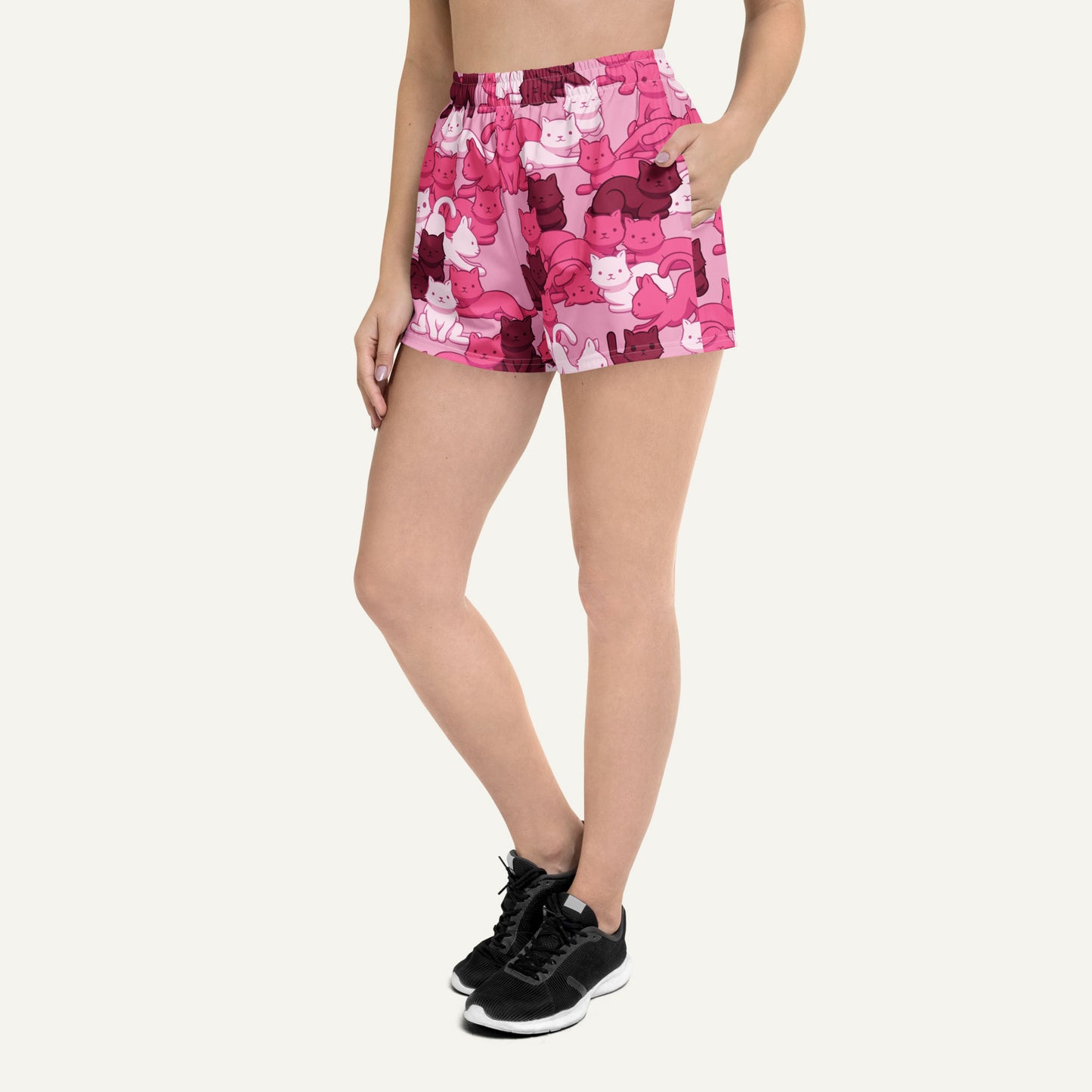 Pink Camo Cat Women's Athletic Shorts