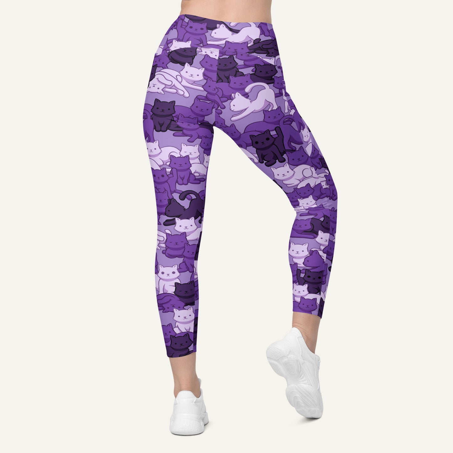 Cats Camouflage Purple Crossover Leggings With Pockets