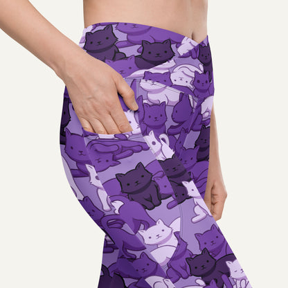 Cats Camouflage Purple Crossover Leggings With Pockets