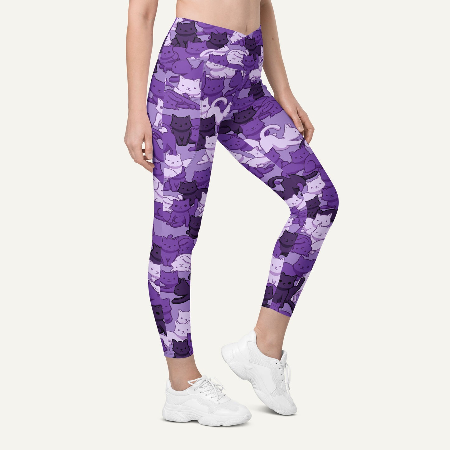 Cats Camouflage Purple Crossover Leggings With Pockets