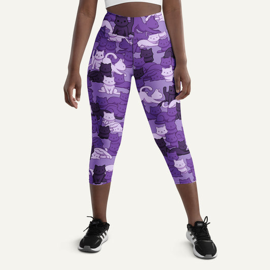 Purple Camo Cat High-Waisted Capri Leggings