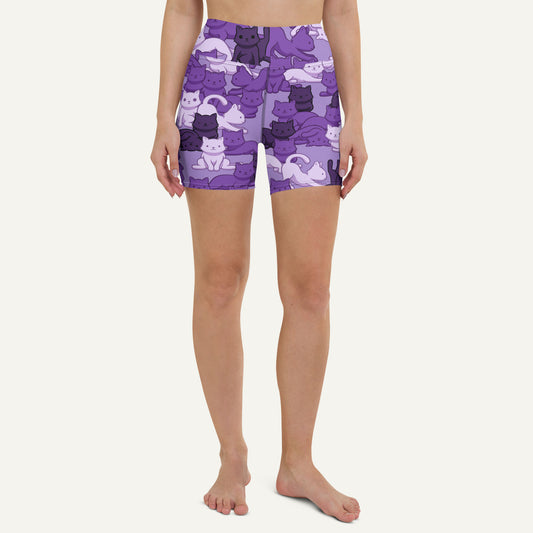 Cats Camouflage Purple High-Waisted Shorts