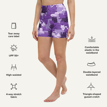 Cats Camouflage Purple High-Waisted Shorts