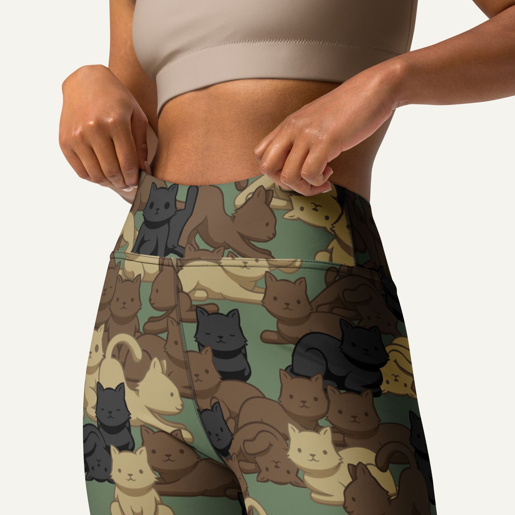 Cats Camouflage Woodland High-Waisted Crossover Leggings With