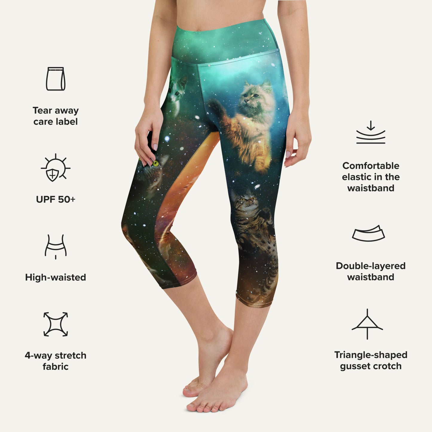 Cats In Space High-Waisted Capri Leggings