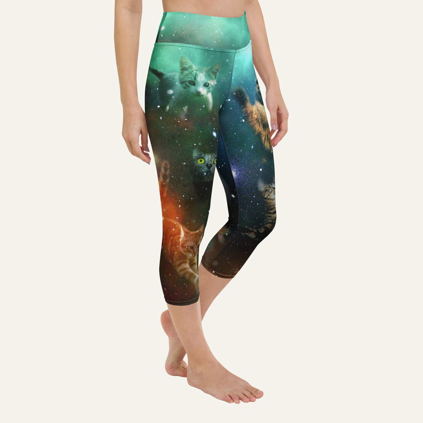 Cats In Space High-Waisted Capri Leggings