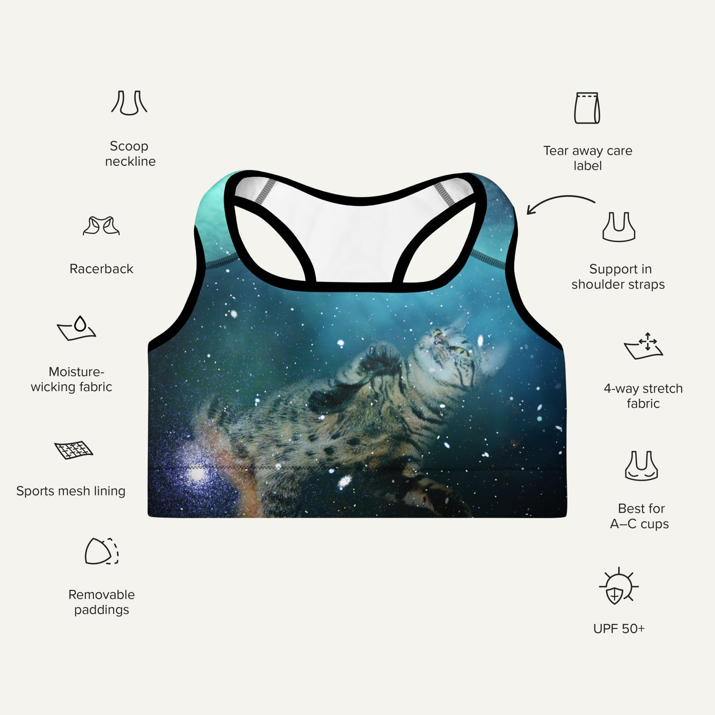 Cats In Space Padded Sports Bra