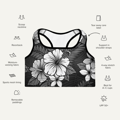 Charcoal Tropical Florals Padded Sports Bra - Ministry of Sweat