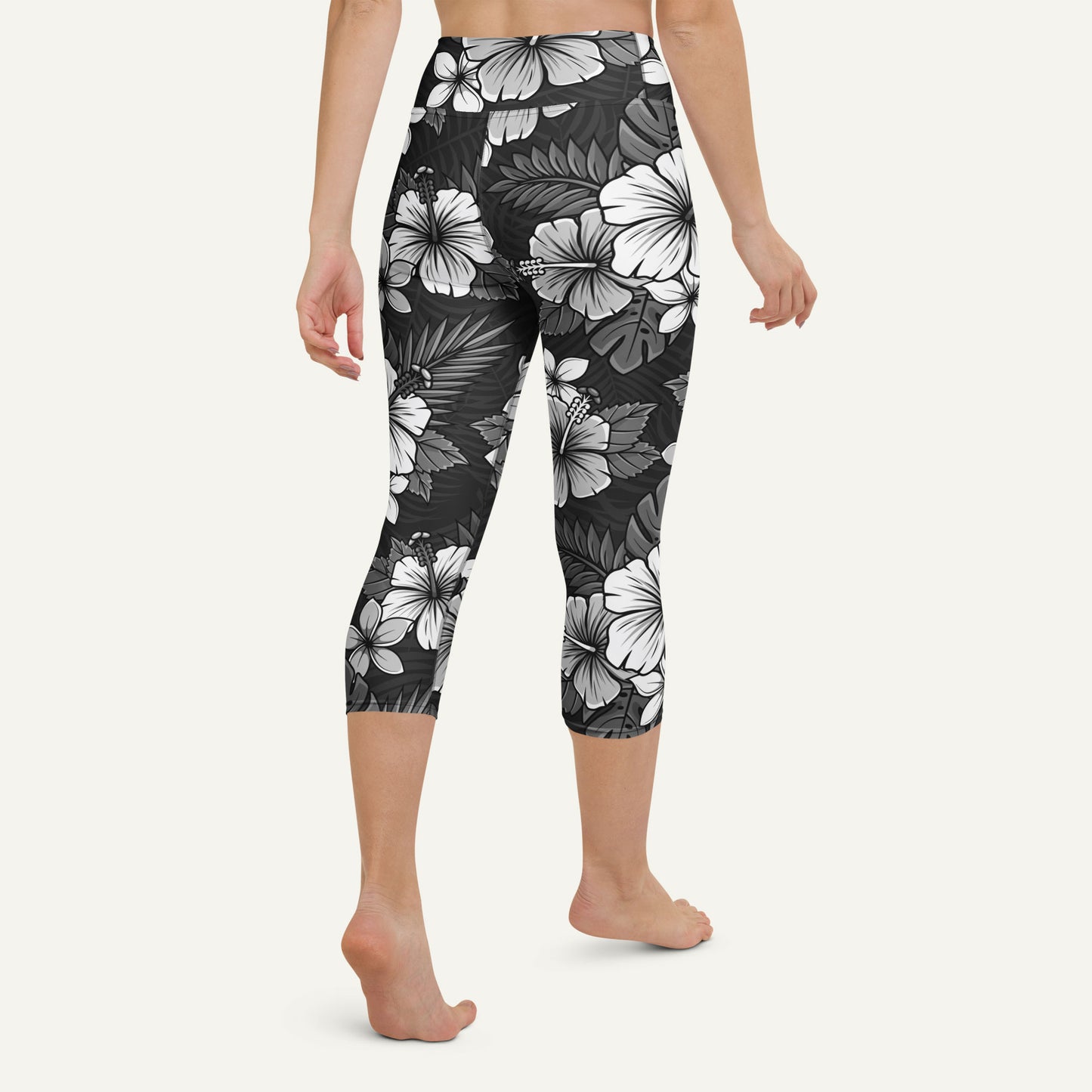 Charcoal Tropical Florals High-Waisted Capri Leggings
