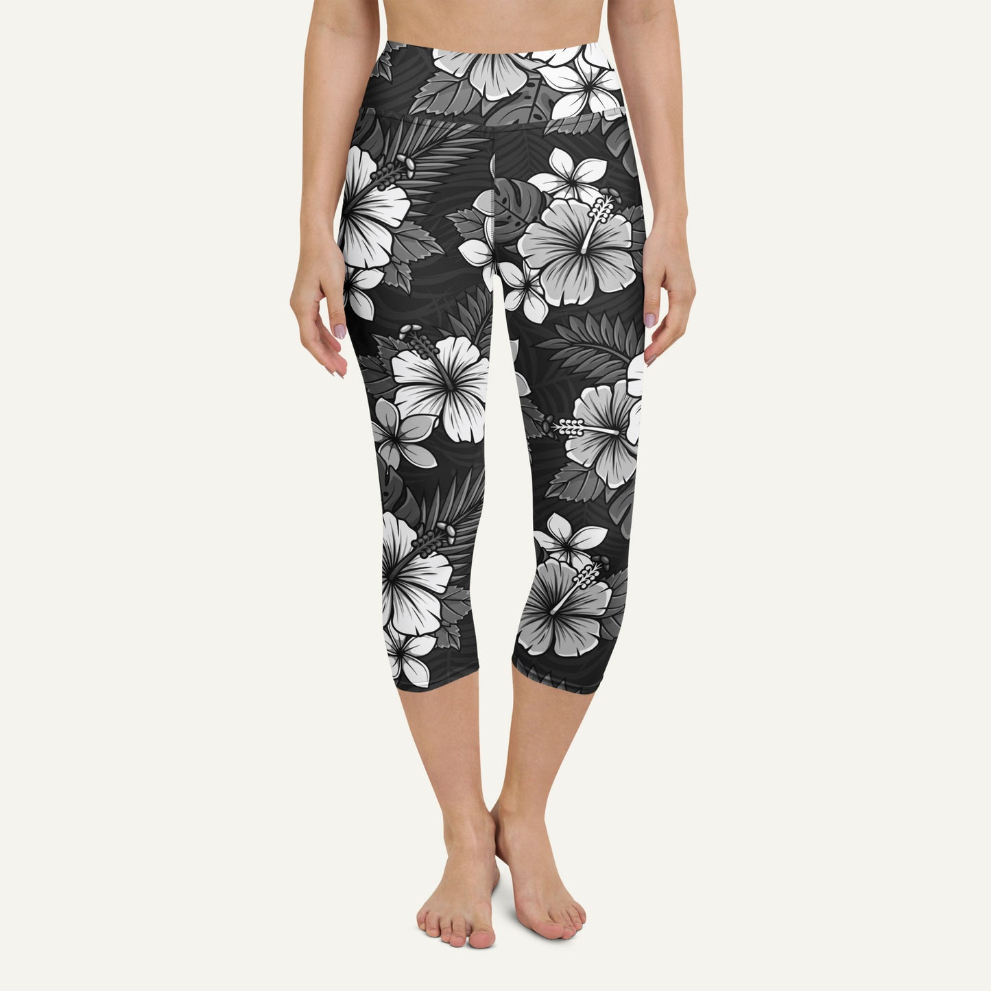 Charcoal Tropical Florals High-Waisted Capri Leggings