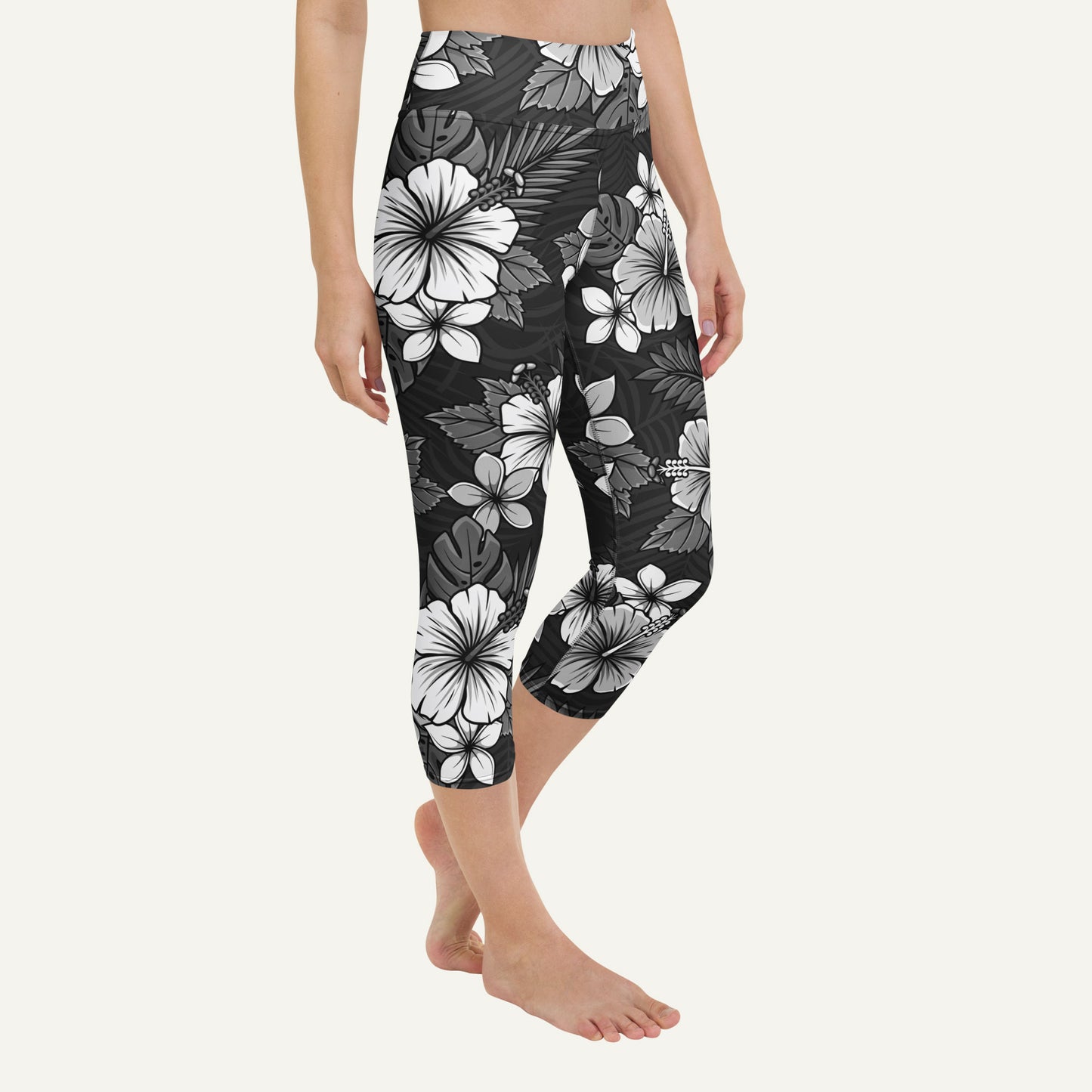 Charcoal Tropical Florals High-Waisted Capri Leggings