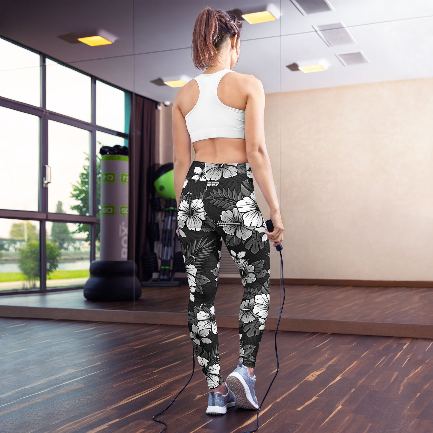 Charcoal Tropical Florals High-Waisted Leggings