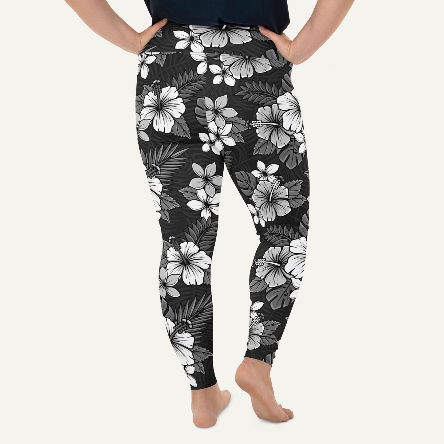 Charcoal Tropical Florals Plus Size Leggings