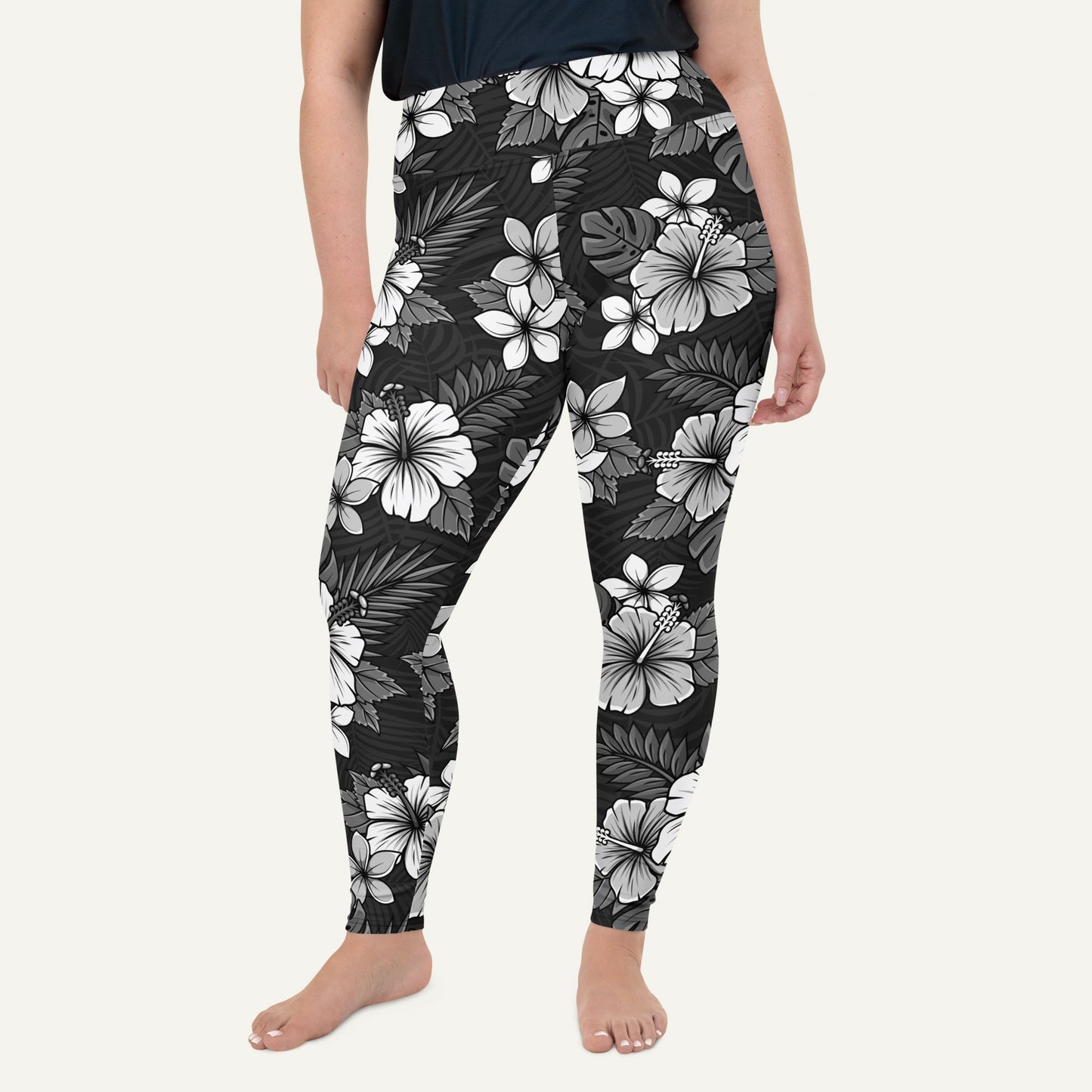 Charcoal Tropical Florals Plus Size Leggings