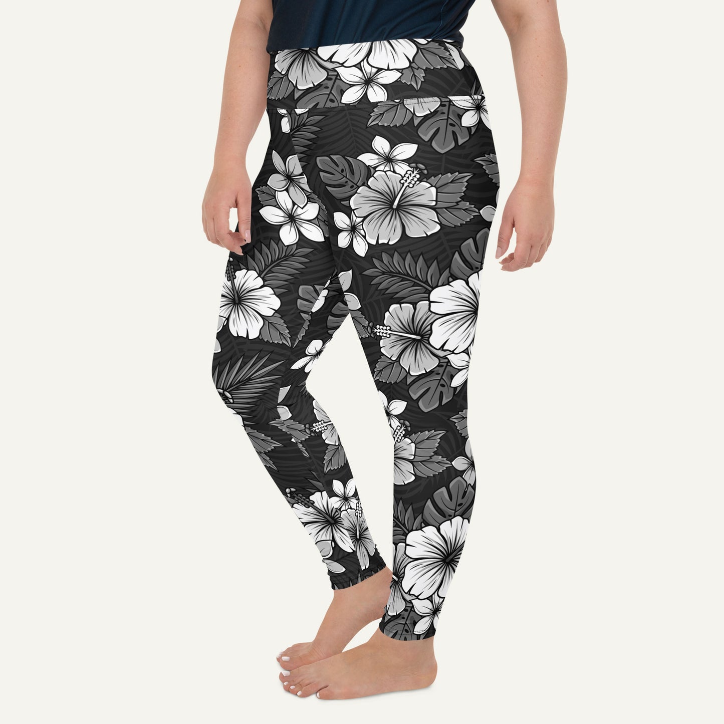 Charcoal Tropical Florals Plus Size Leggings