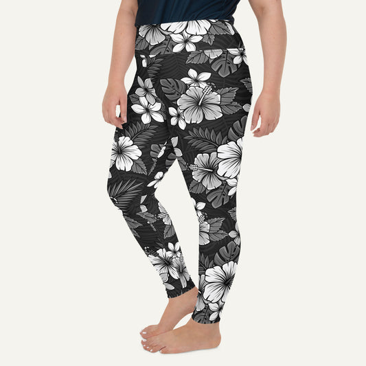 Charcoal Tropical Florals Plus Size Leggings