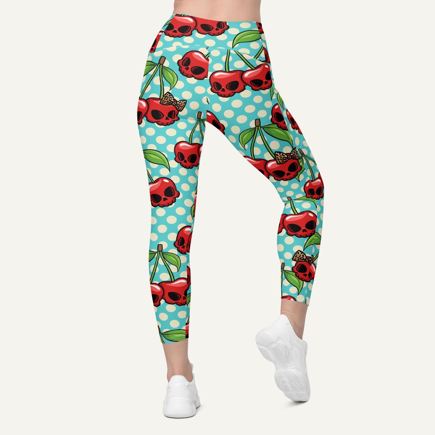 Cherry Skulls Crossover Pocket Leggings