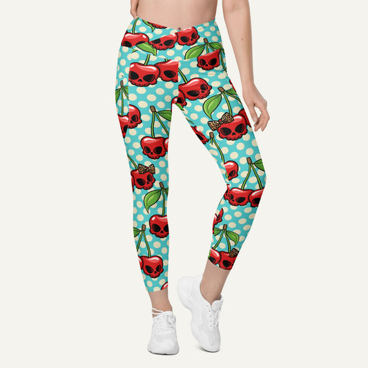 Cherry Skulls Crossover Pocket Leggings