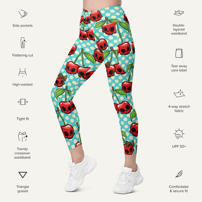 Cherry Skulls Crossover Pocket Leggings