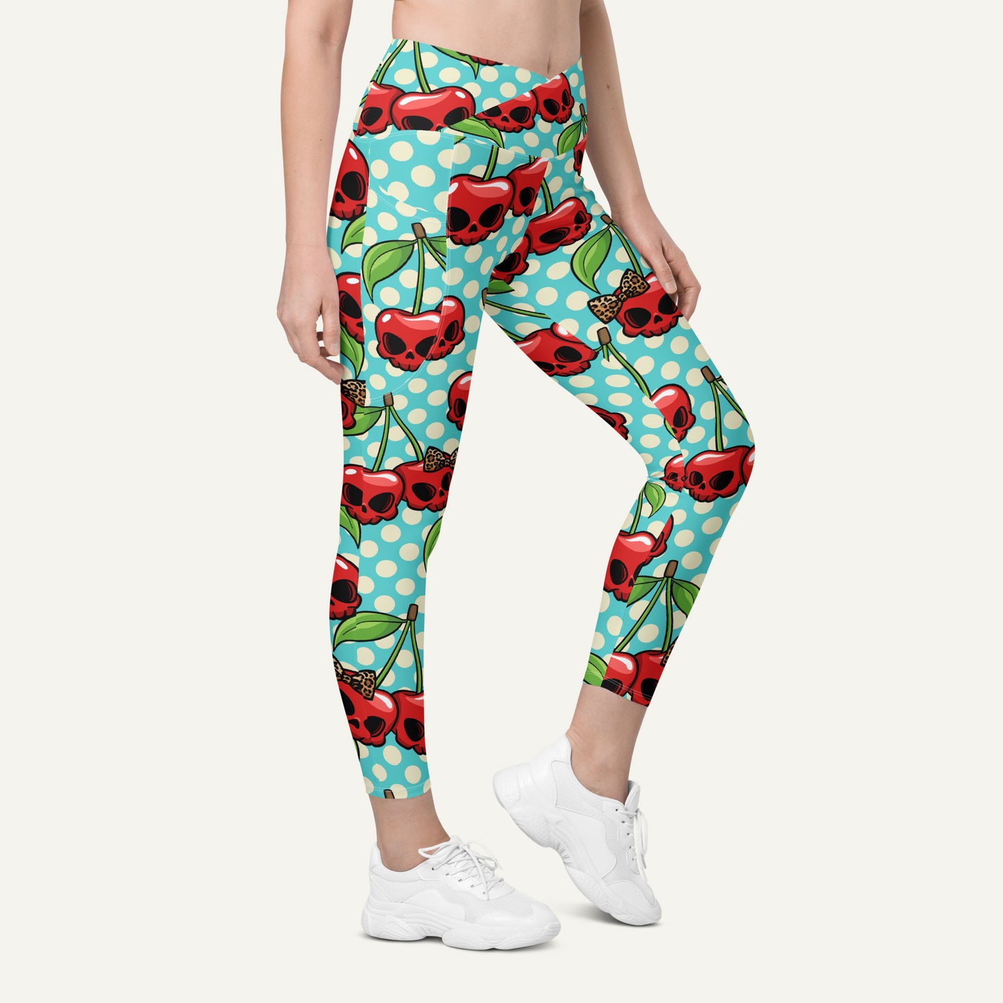 Cherry Skulls Crossover Pocket Leggings