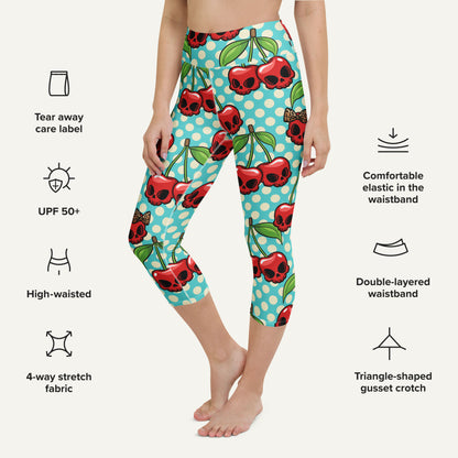 Cherry Skulls High-Waisted Capri Leggings