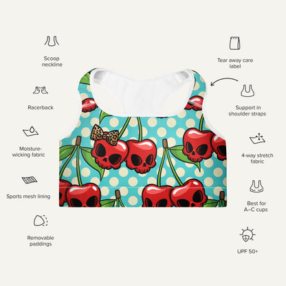 Cherry Skulls Padded Sports Bra