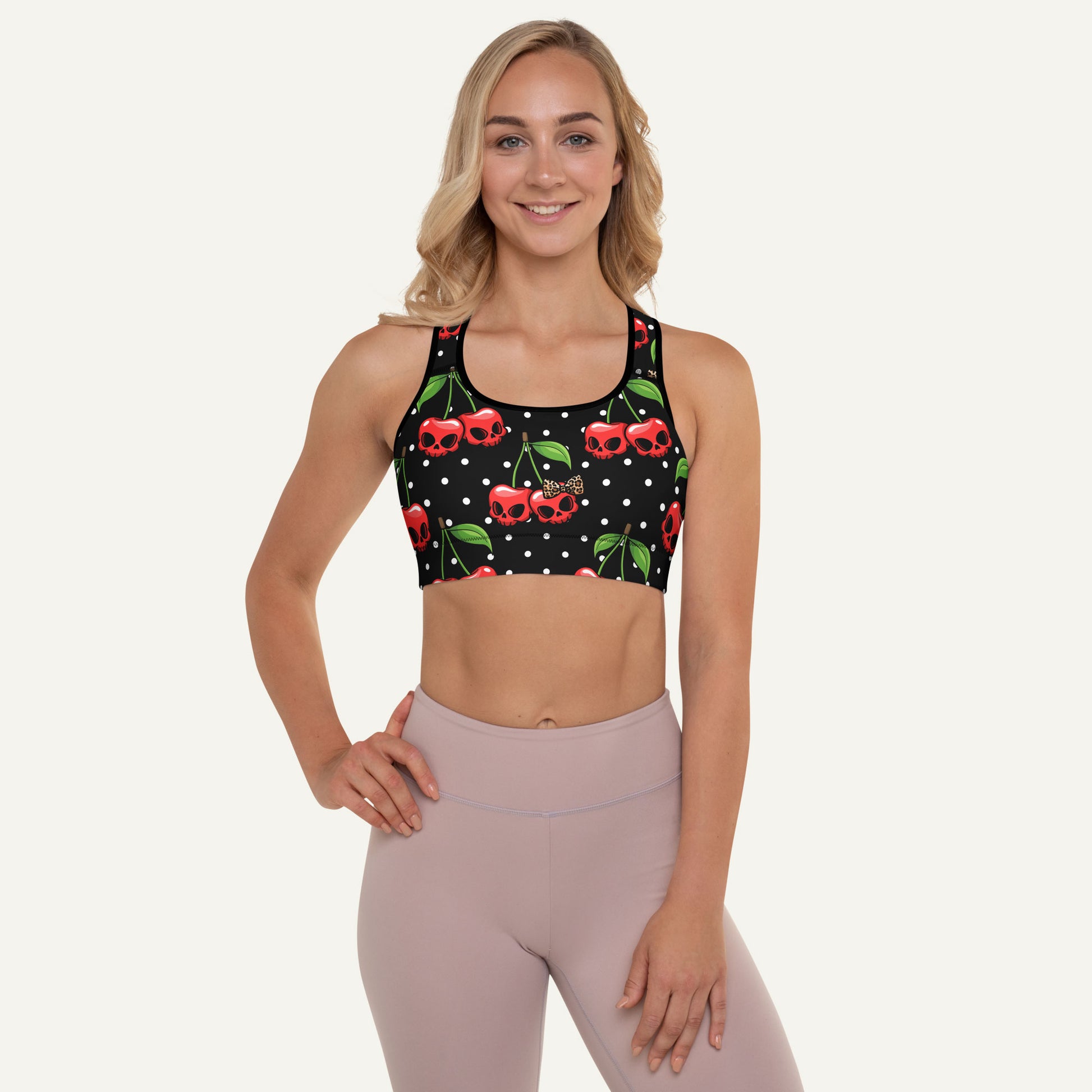 Cherry Skulls Padded Sports Bra - Ministry of Sweat