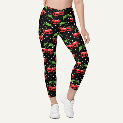 Cherry Skulls Crossover Pocket Leggings