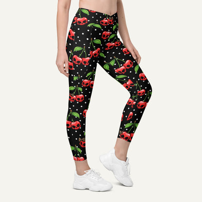 Cherry Skulls Crossover Pocket Leggings