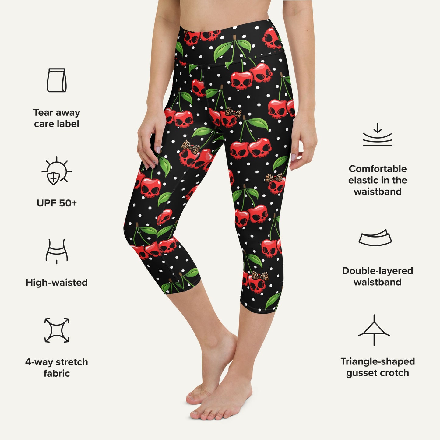 Cherry Skulls High-Waisted Capri Leggings - Ministry of Sweat
