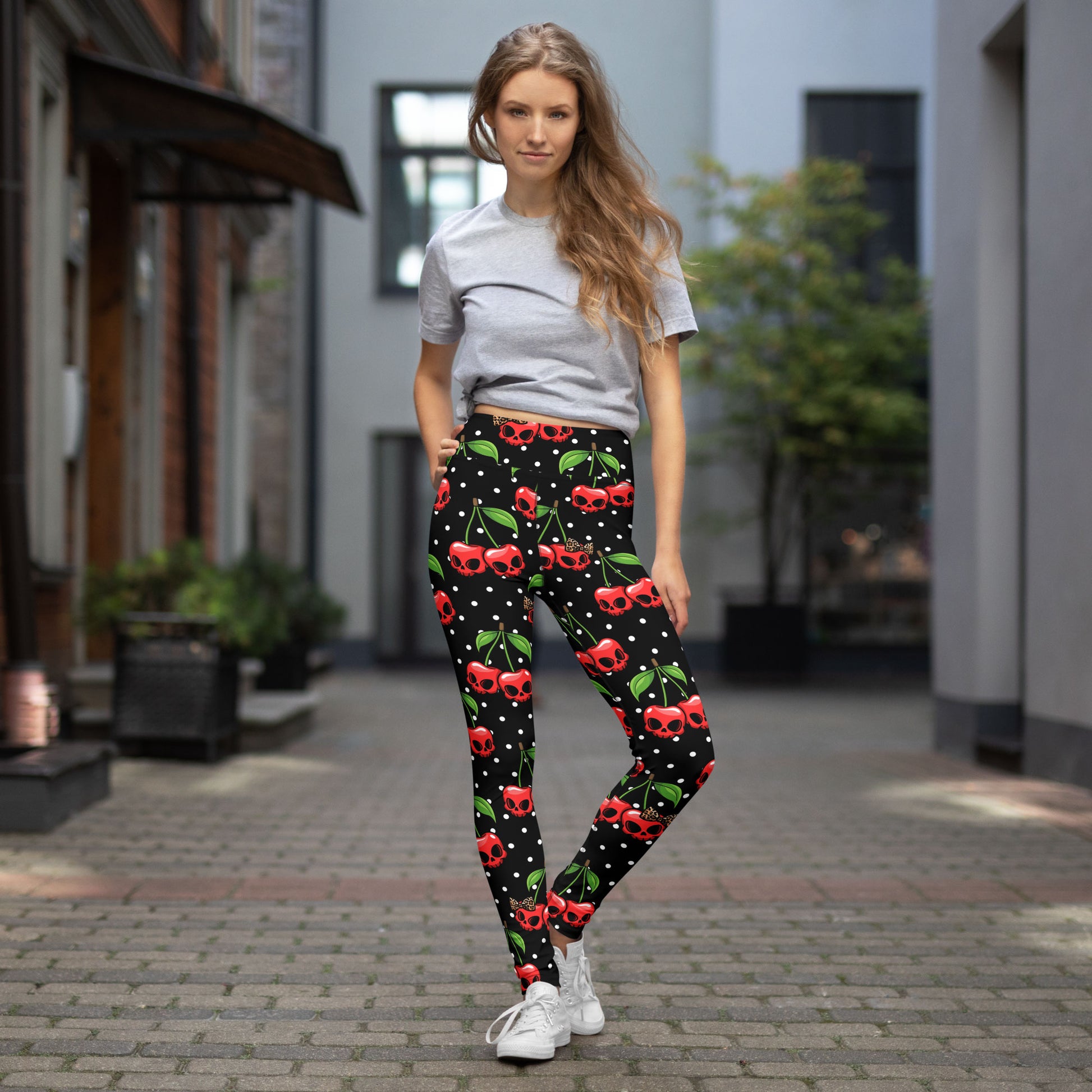 Cherry Skulls High-Waisted Leggings - Ministry of Sweat