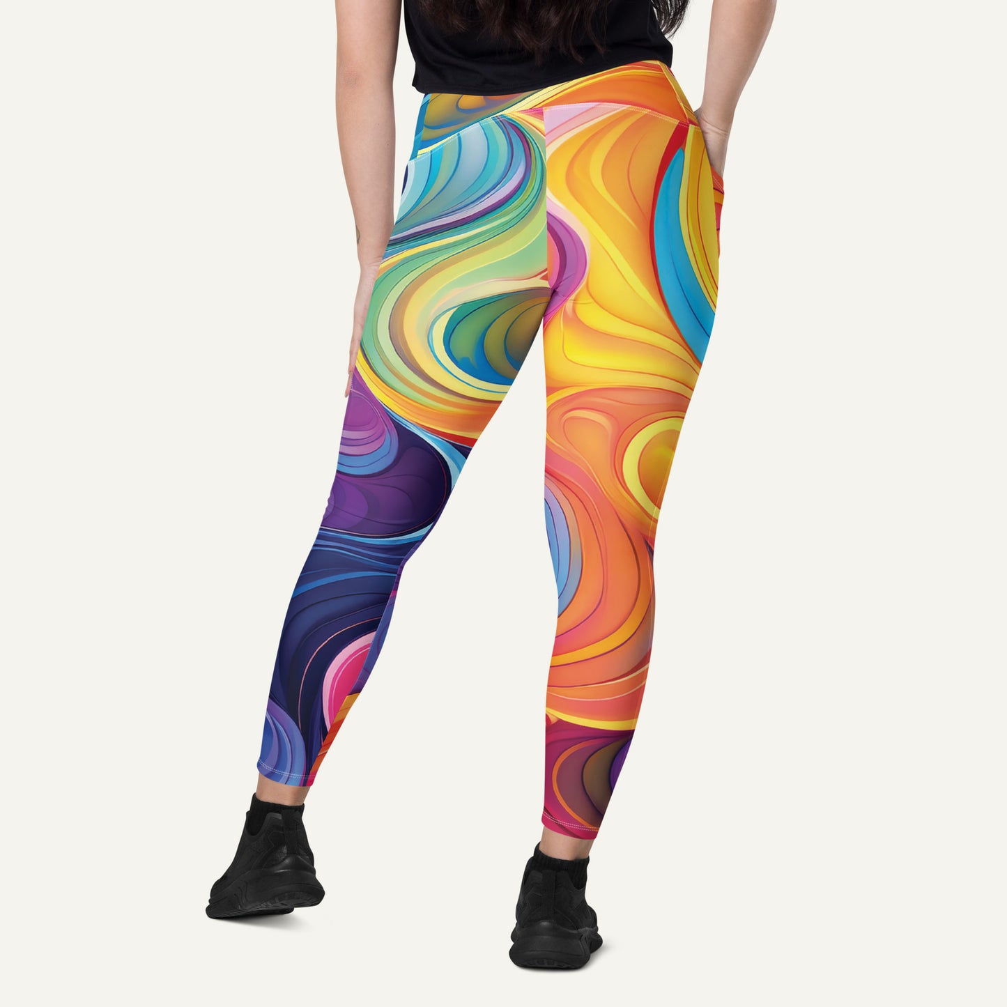 Color Swirls Crossover Leggings With Pockets