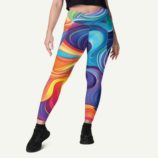 Color Swirls Crossover Leggings With Pockets
