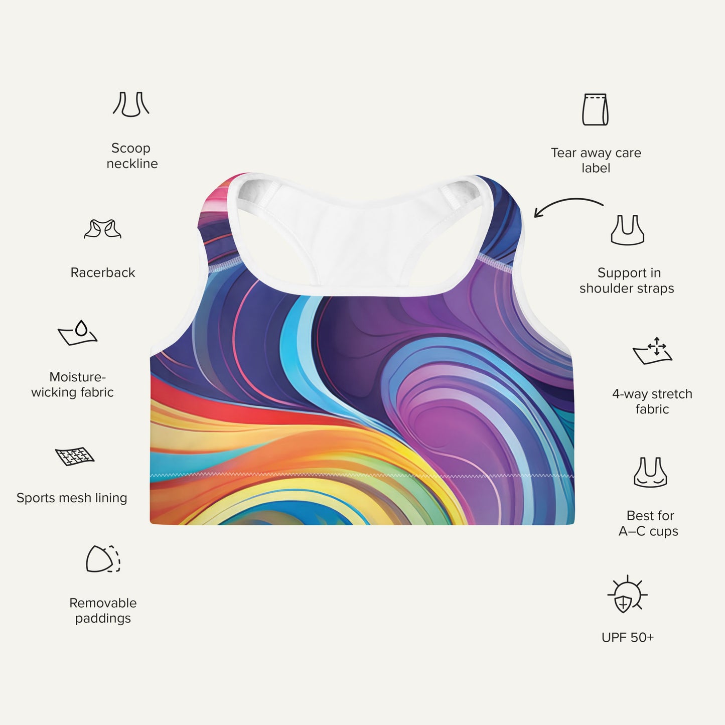 Color Swirls Padded Sports Bra