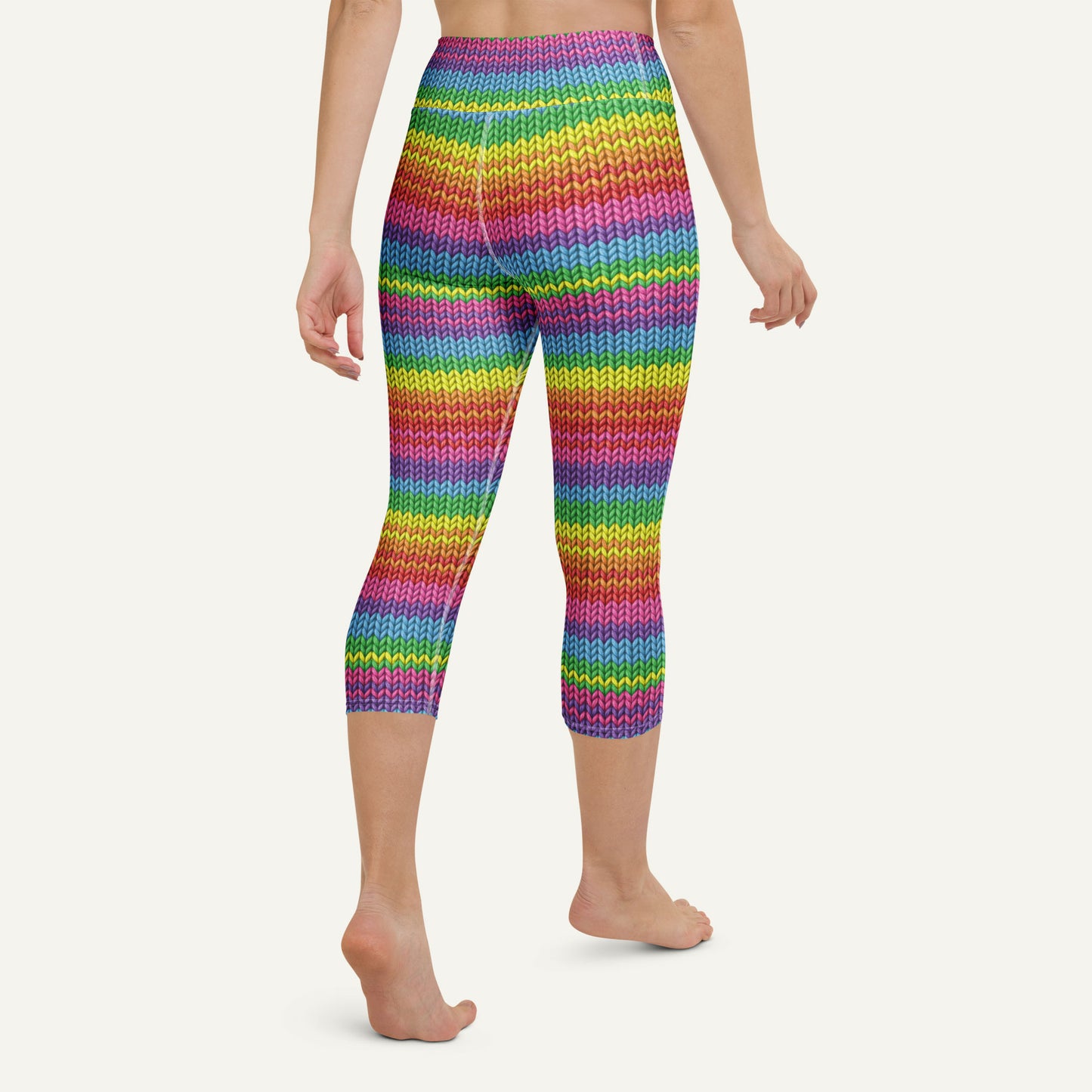 Colorful Knit Print High-Waisted Capri Leggings