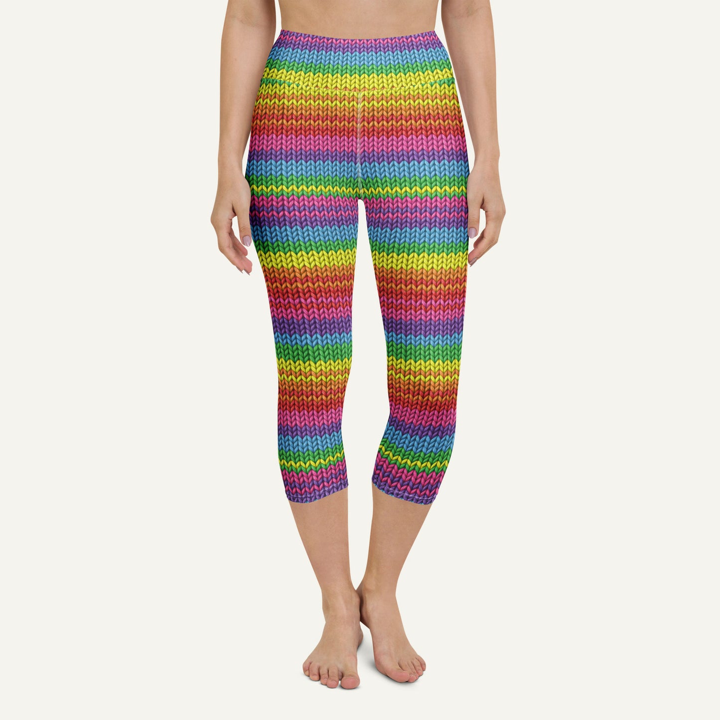 Colorful Knit Print High-Waisted Capri Leggings