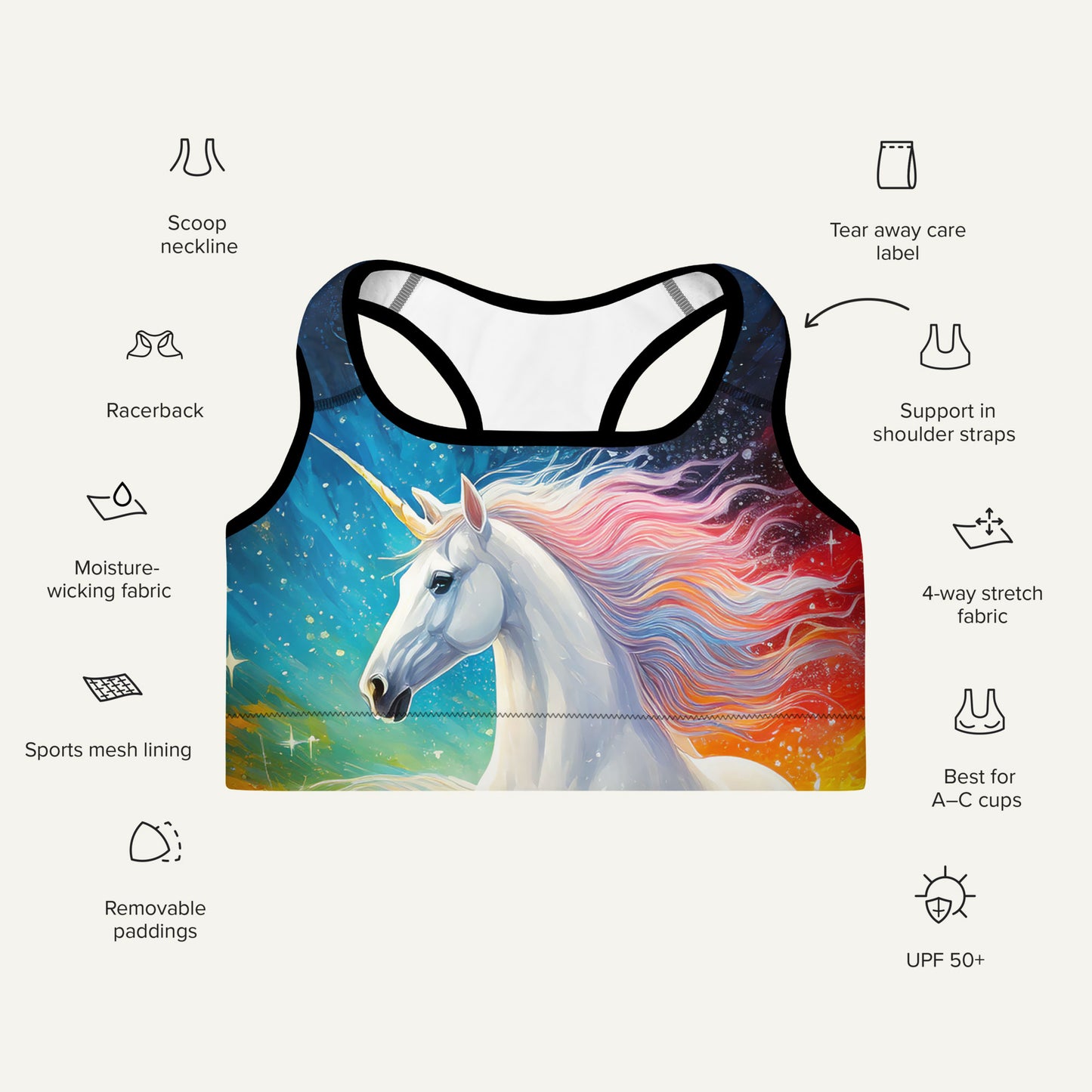 Cosmic Unicorn Padded Sports Bra