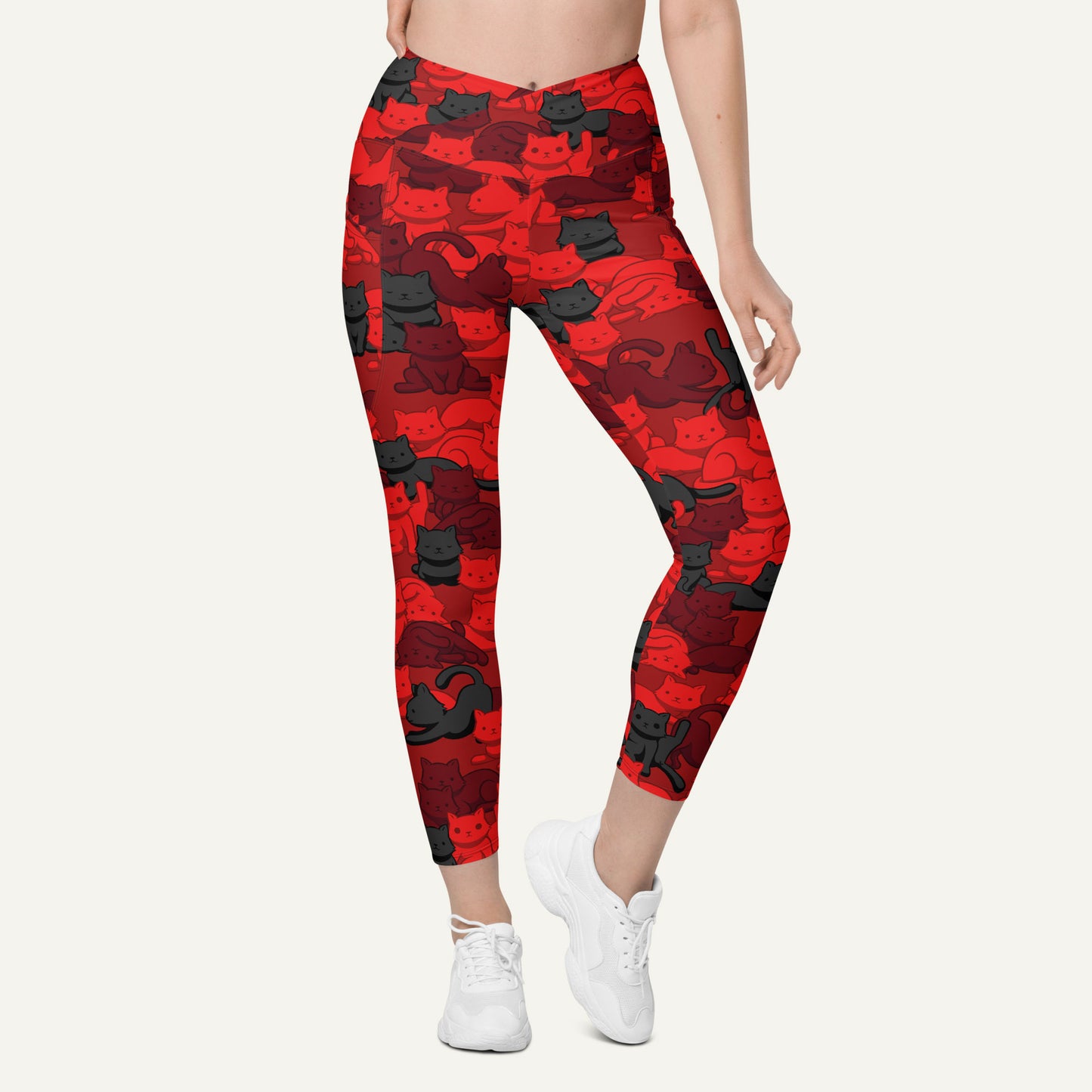 Crimson Camo Cat Crossover Pocket Leggings - Ministry of Sweat