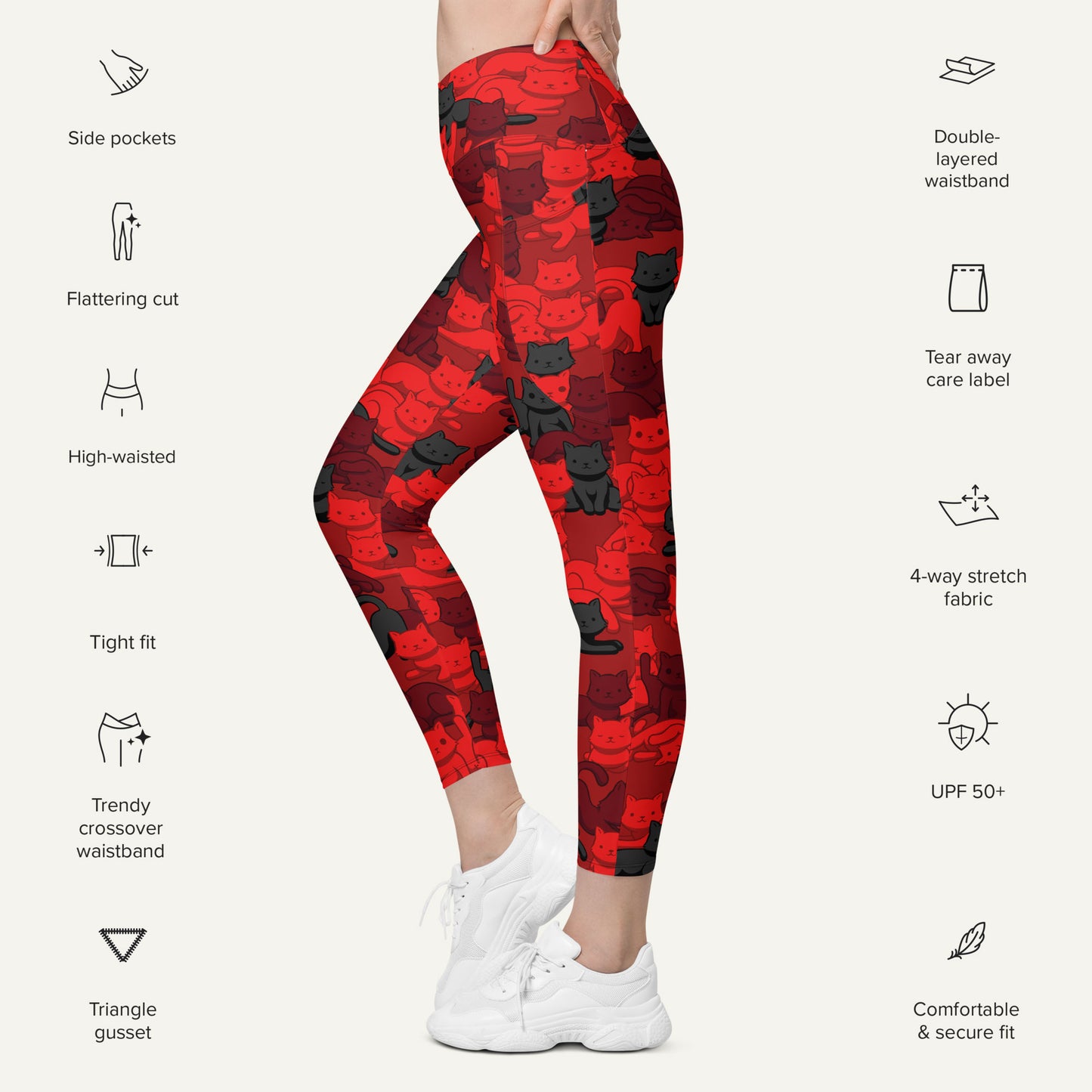 Crimson Camo Cat Crossover Pocket Leggings - Ministry of Sweat