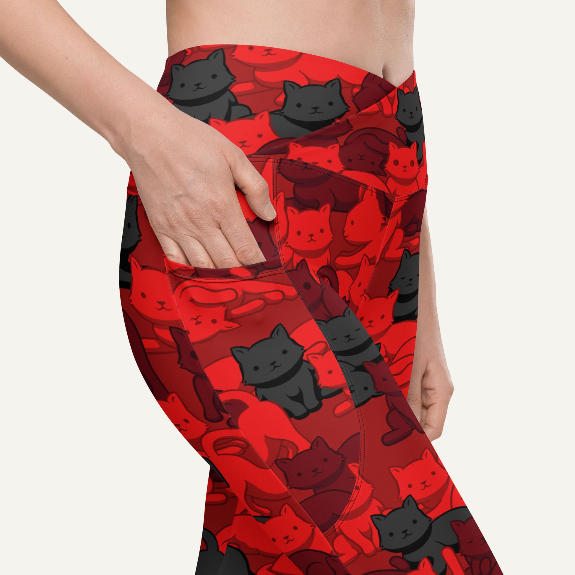 Crimson Camo Cat Crossover Pocket Leggings - Ministry of Sweat
